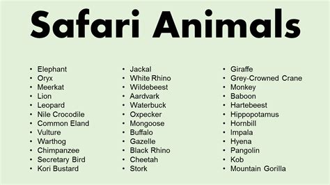 List of Safari Animals Names with Pictures - GrammarVocab