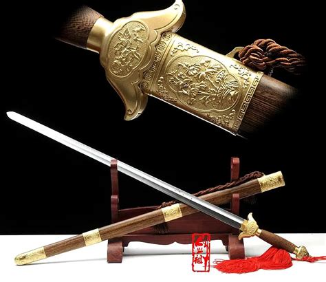 Handmade 39 Inches Chinese WUSHU Sword "Tai Chi Jian" Stainless Steel Flexible Blade/Brass Knife ...