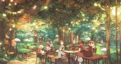 Anime visual of a cozy cafe in a magical forest; | Stable Diffusion