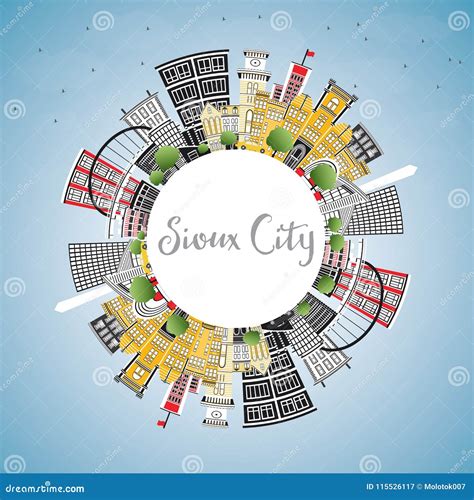 Sioux City Iowa Skyline with Color Buildings, Blue Sky and Copy Stock Vector - Illustration of ...