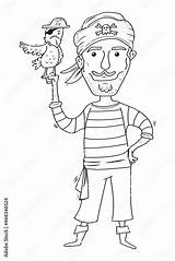 Funny Pirate With Parrot Vector Cartoon Coloring Illustration Stock  sketch template