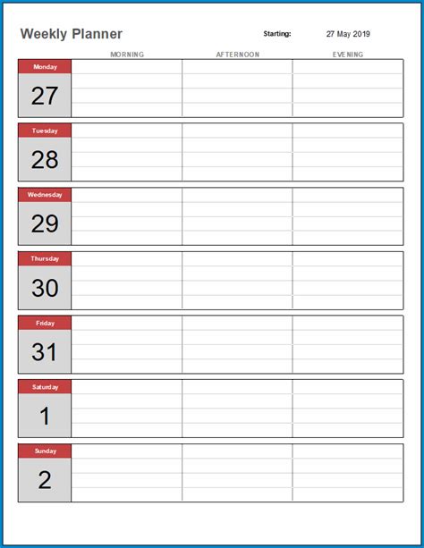 √ Free Printable Weekly Planner Template Excel