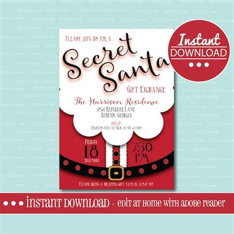 SECRET SANTA INVITATION Editable Printable Christmas Gift | Etsy