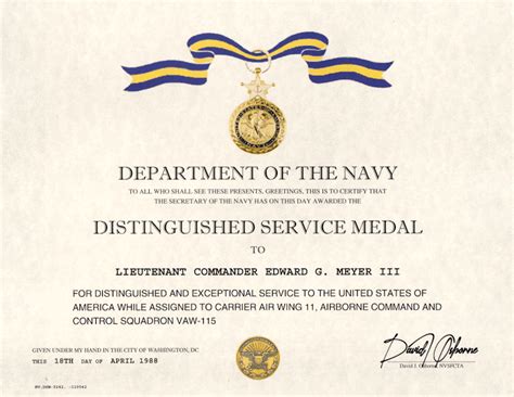 Distinguished Service Medal, Navy Marine Corps certificate