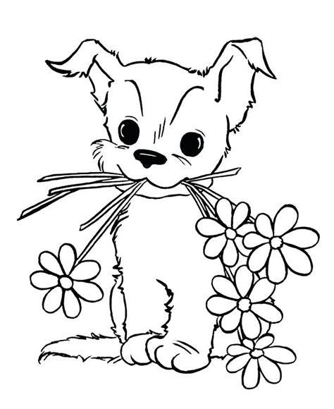 Dog and flowers - Dog Coloring Pages for Kids