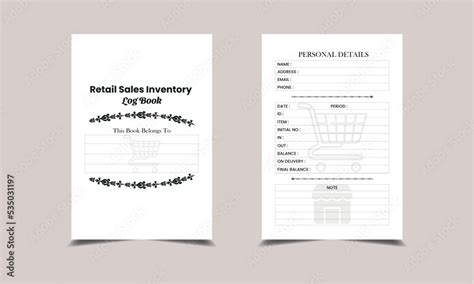 Retail Sales Inventory log book KDP Interior design. Printable logbook Stock Vector | Adobe Stock