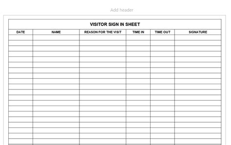 Free Printable Visitor Log Sheets - PRINTABLE TEMPLATES