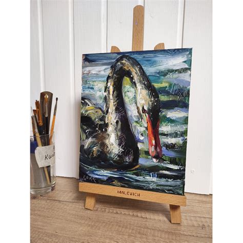 Black Swan Painting Swan Original Art Bird Oil Painting - Inspire Uplift