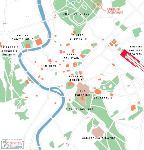 Map showing the location of the Borghese Gallery, Rome, Italy