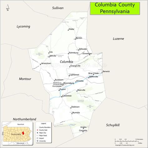 Map of Columbia County, Pennsylvania - Where is Located, Cities, Population, Highways & Facts