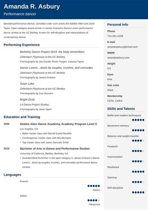 Professional Performing Arts Resume Template & Samples