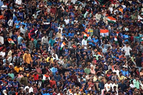 Hyderabad :Indian cricket fans cheer for team India during the match