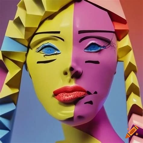 Pop art plastic sculptures with geometric shapes and faces on Craiyon