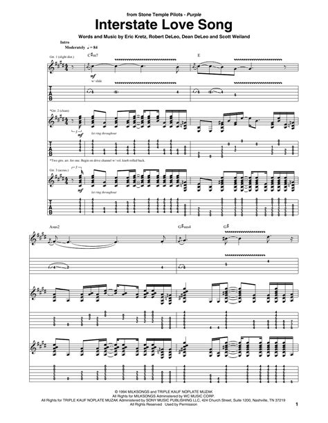 Interstate Love Song by Stone Temple Pilots Sheet Music for Guitar Tab ...