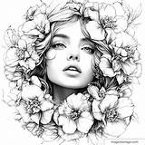 Coloring Woman And Flowers elegance Artistic Relaxation sketch template