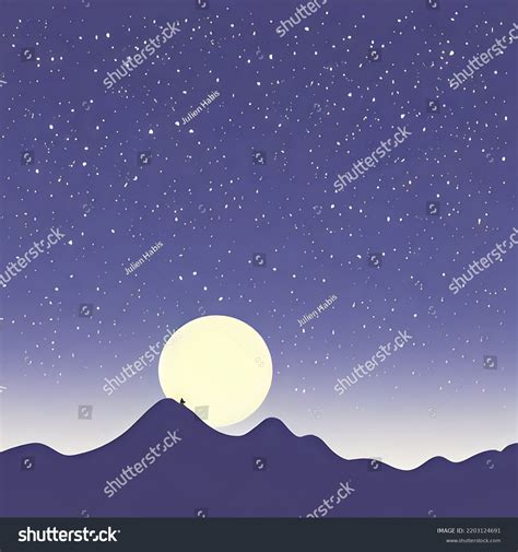 Mountains Forest Night Sky Clouds Stars Stock Illustration 2203124691 ...