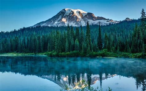 mountain, landscape, water, pine trees, lake, sunlight - wallpaper ...