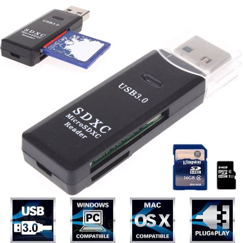 USB 3.0 Adapter USB card reader SD/Micro SD Card Reader For Windows, Mac, Linux, and Certain ...