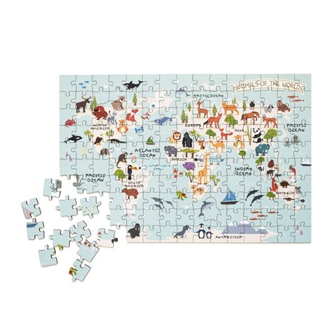 Wild Animals of the World Illustrated Map Wooden Jigsaw Puzzle for Chi – Terra Puzzles