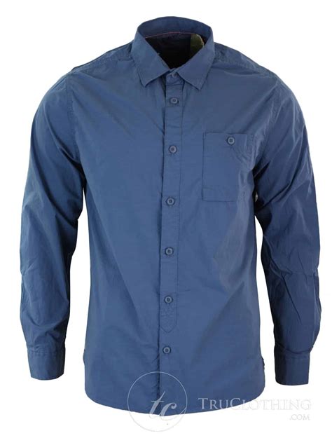 Mens Smart Casual Button Shirt Tailored Fit Cotton Blue Chest Pocket ...