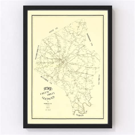 Fayette County Kentucky Map 1891 Old Map of Fayette County Kentucky Art Vintage Print Framed ...