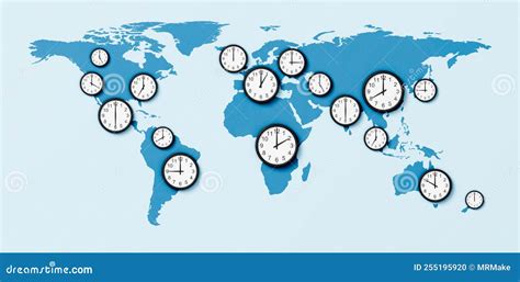 World Map, Time Zones Concept Stock Illustration - Illustration of blue, time: 255195920