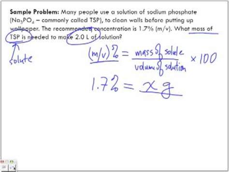 Concentration of Solutions: mass/volume % (m/v)% Sample Problem #2 - YouTube