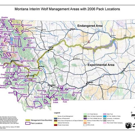 Verified wolf pack distribution in the State of Montana as of December ...
