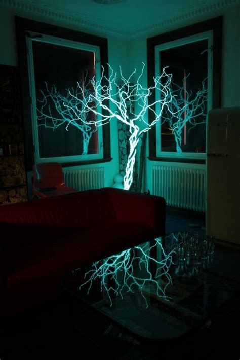 30s exposure of a tree made of electroluminescent wire. (TAG: ARTIST-?; MEDIA--EL WIRE SCULPTURE ...