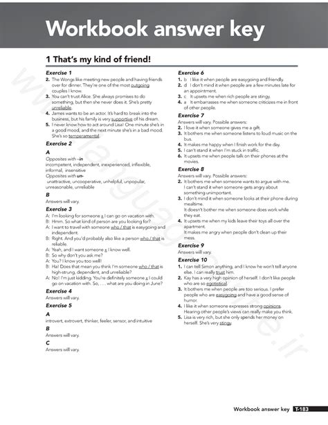 Interchange 3 - Workbook Answer Key - 5th Ed - T- Workbook answer key 1 That’s my kind of friend ...