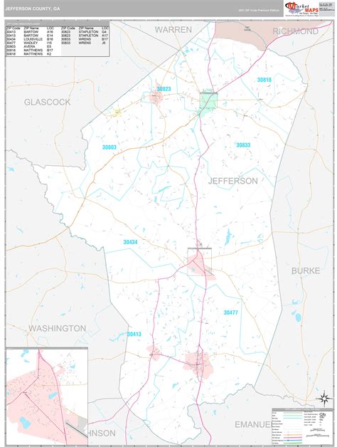 Jefferson County Ga Wall Map Color Cast Style By Marketmaps | Images ...