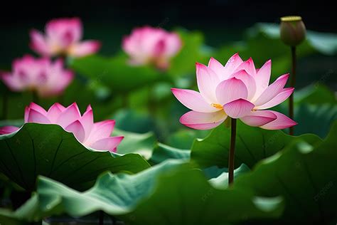 Pink Lotus Flowers Standing In The Water Background, High Resolution ...