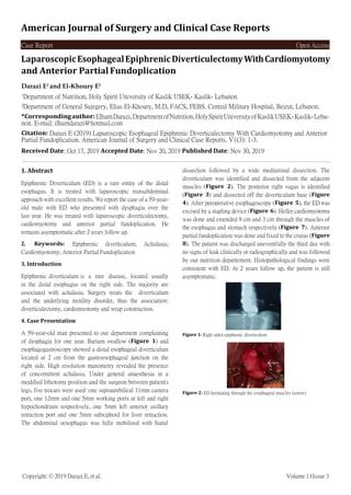 LaparoscopicEsophagealEpiphrenicDiverticulectomyWithCardiomyotomy and Anterior Partial ...