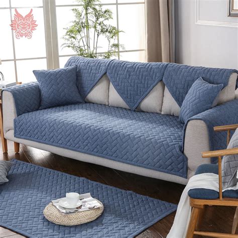 Modern style blue quilted sofa slipcovers cotton sectional sofa cover fundas de sofa couch ...