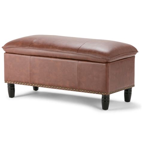 Brooklyn + Max Newfield 39 inch Wide Traditional Rectangle Storage Ottoman in Cognac Faux ...