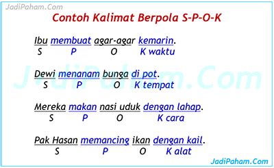 70 Contoh Kalimat Berpola S-P-O-K | Jadi Paham