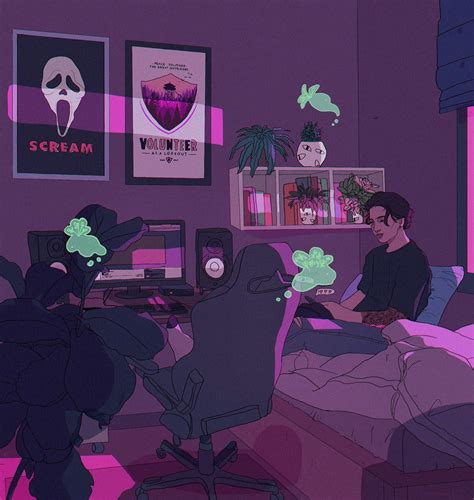 another pink skies thing! with aiden and his plant ghosts instagram | twitter Aesthetic Drawing ...