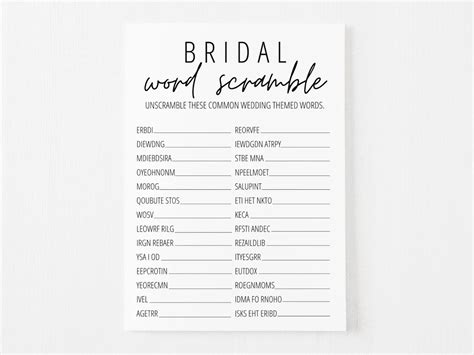 Bridal Shower Word Scramble Free Printable | Modern MOH