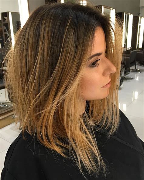 Long Bob com mechas Doce de leite Mais Balayage Brunette Medium, Balayage Hair, Hair Color 2018 ...