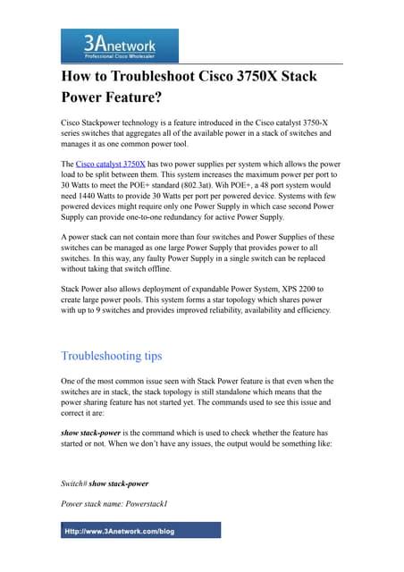 Troubleshoot cisco 3750 x stack power feature | PDF