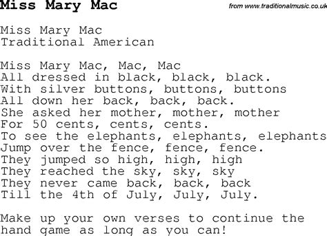 Song Miss Mary Mack Lyrics - Goimages Box