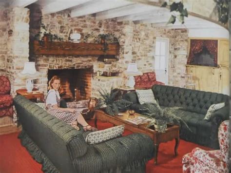 Original owner of 10050 Cielo Drive Michelle Morgan in the living room, sometime in the 1940s ...