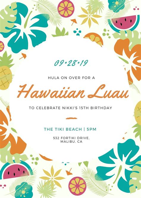 Printable Luau Birthday Invitations