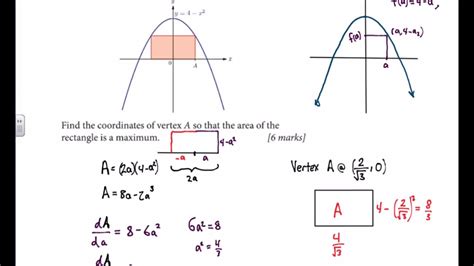 optimize rectangle area inscribed under a parabola - YouTube