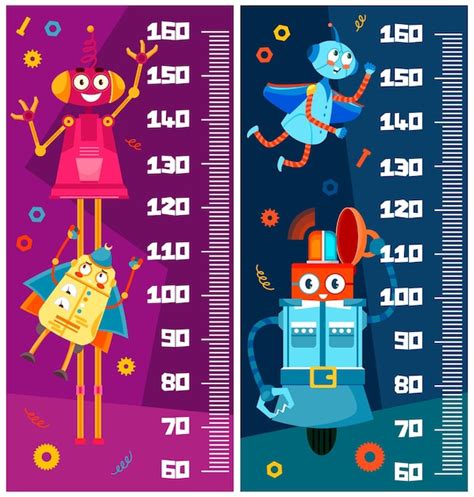 Premium Vector | Kids height chart with cartoon funny robots