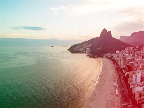 Aerial View of Ipanema Beach during Sunset, Sun with Clouds. Col Stock Image - Image of ...