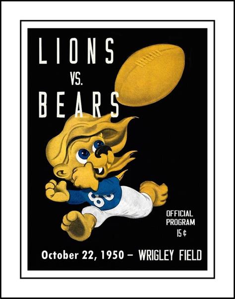 Vintage 1950 Detroit Lions, Chicago Bears Football Poster, NFL ...