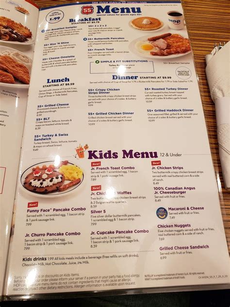 Menu at IHOP restaurant, Moncton