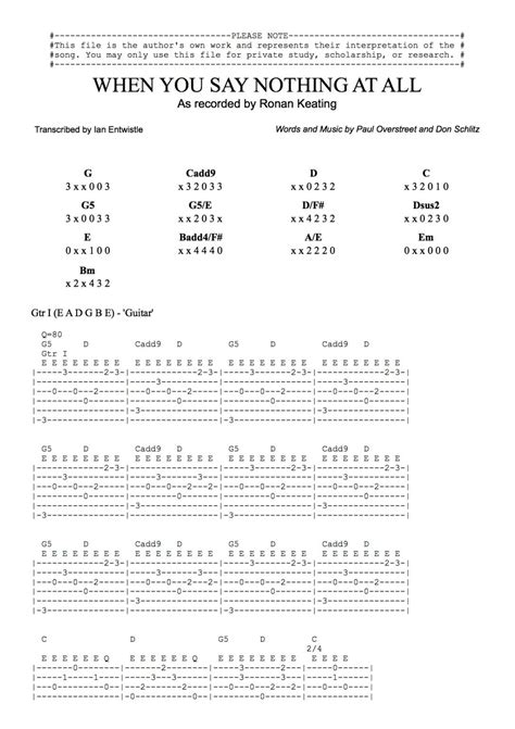 When You Say Nothing At All (Ronan Keating) guitar tab - Ian Entwistle