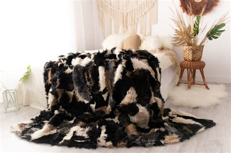 Luxurious Patchwork Toscana Sheepskin Real Fur Throw | Real Fur Blanket | Sheepskin throw | Gray ...